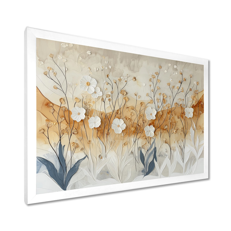 Chaya Soft Creame Morning Glory Flowers Field II - Morning Glory, art mural, H 30 po x l 40 po, Avec cadre, Blanc