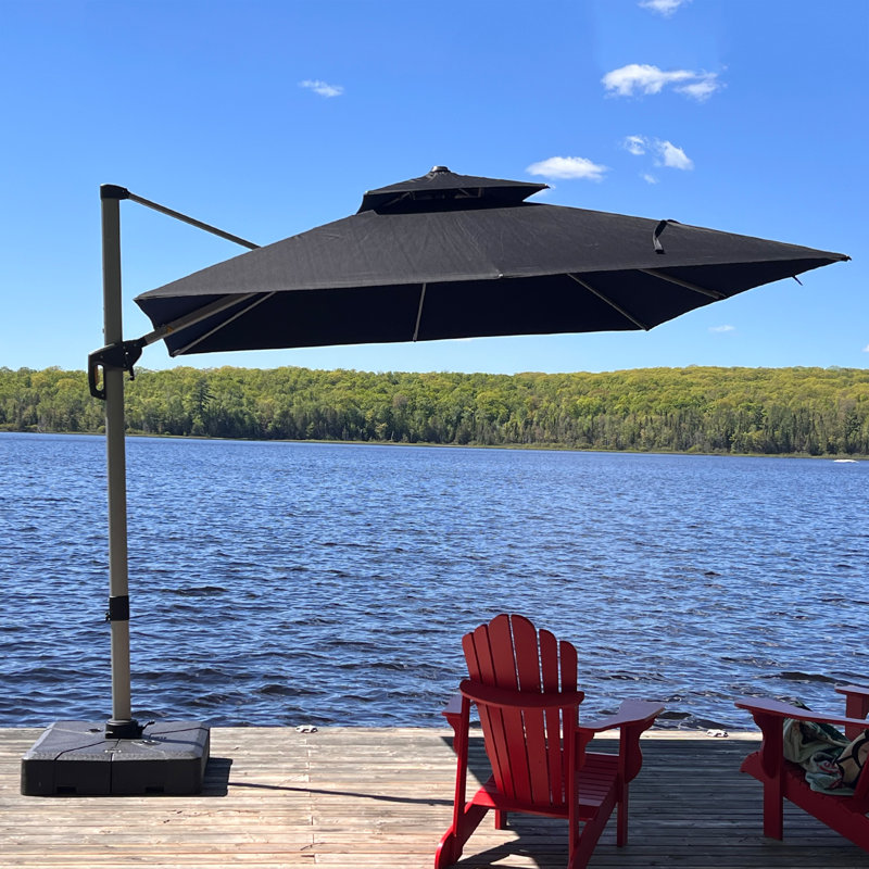 Parasol carré en porte-à-faux 120 po avec base Mutluyaka, noir, Noir