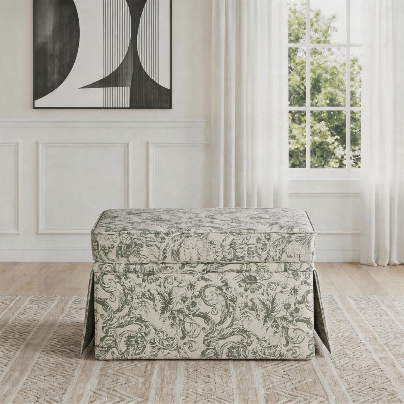 Repose-pieds rembourré avec rangement à jupe, Chenille ROCOCO GREEN