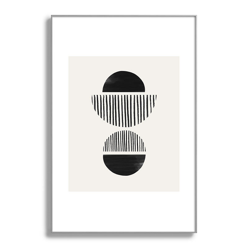 Balancing Stripes No1 noir encadré sur papier, Argent, H 36 po x l 24 po