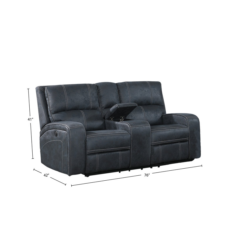 Causeuse inclinable à accoudoirs carrés de 76 po Mauricio, Mélange de polyester bleu minuit