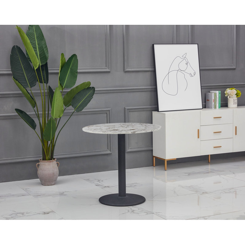 Tyndall Round Marble Top Metal Base Dining Table, Black