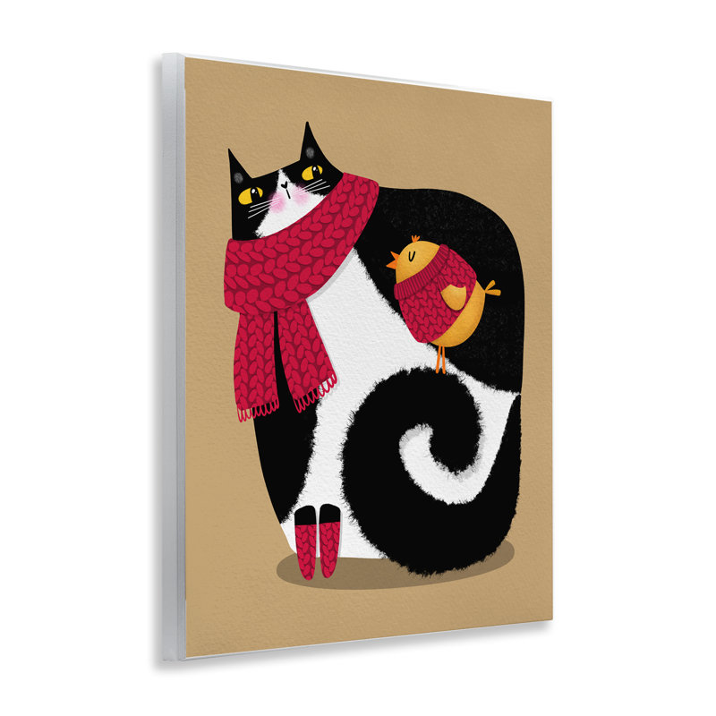«Whimsical Autumn Cat & Bird», plaque murale par Gabriela Avila