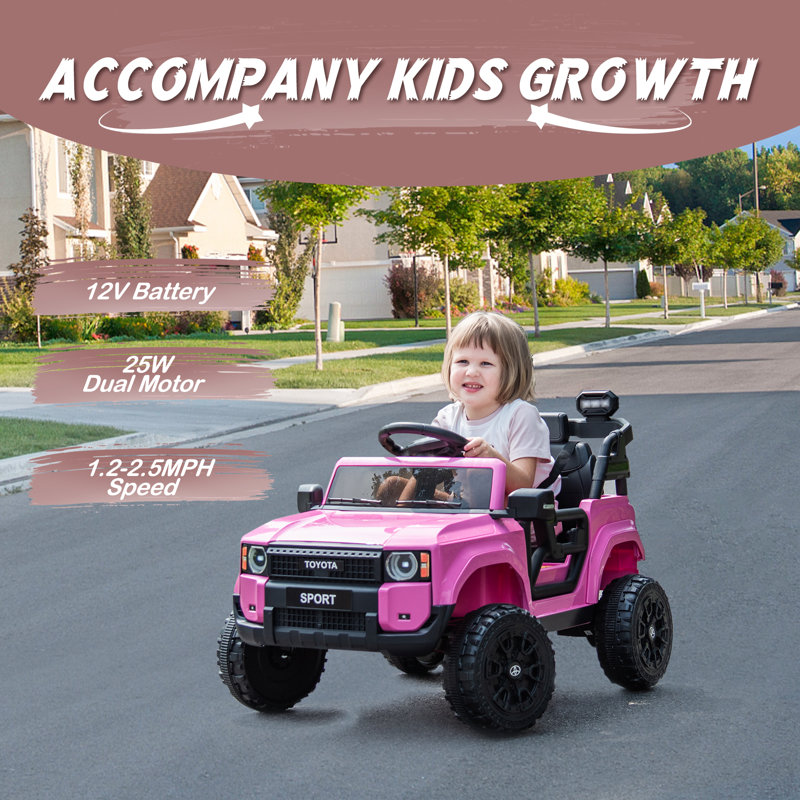 Licensed Toyota Land Cruiser 12v Battery Powered Kids Ride On Car Toy With Remote Control, Pink