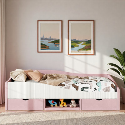 Upholstered Daybed with 2 Storage Drawers and Open Storage