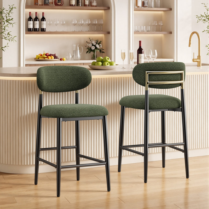 Yes Upholstered Bar Stool with Iron Frame, Green