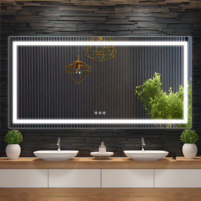 Miroir de salle de bain 60 po x 30 po avec grand miroir de salle de bain avec 3 lumières de couleur et anti-buée