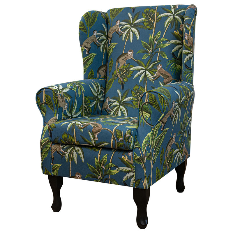 Teal Monkey Wingback Armchair