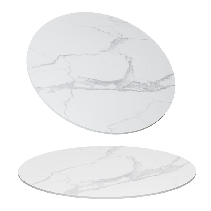 Sintered Stone Round Beveled Edge Table Top, 0.43" H x 35.4" L x 35.4" W, White