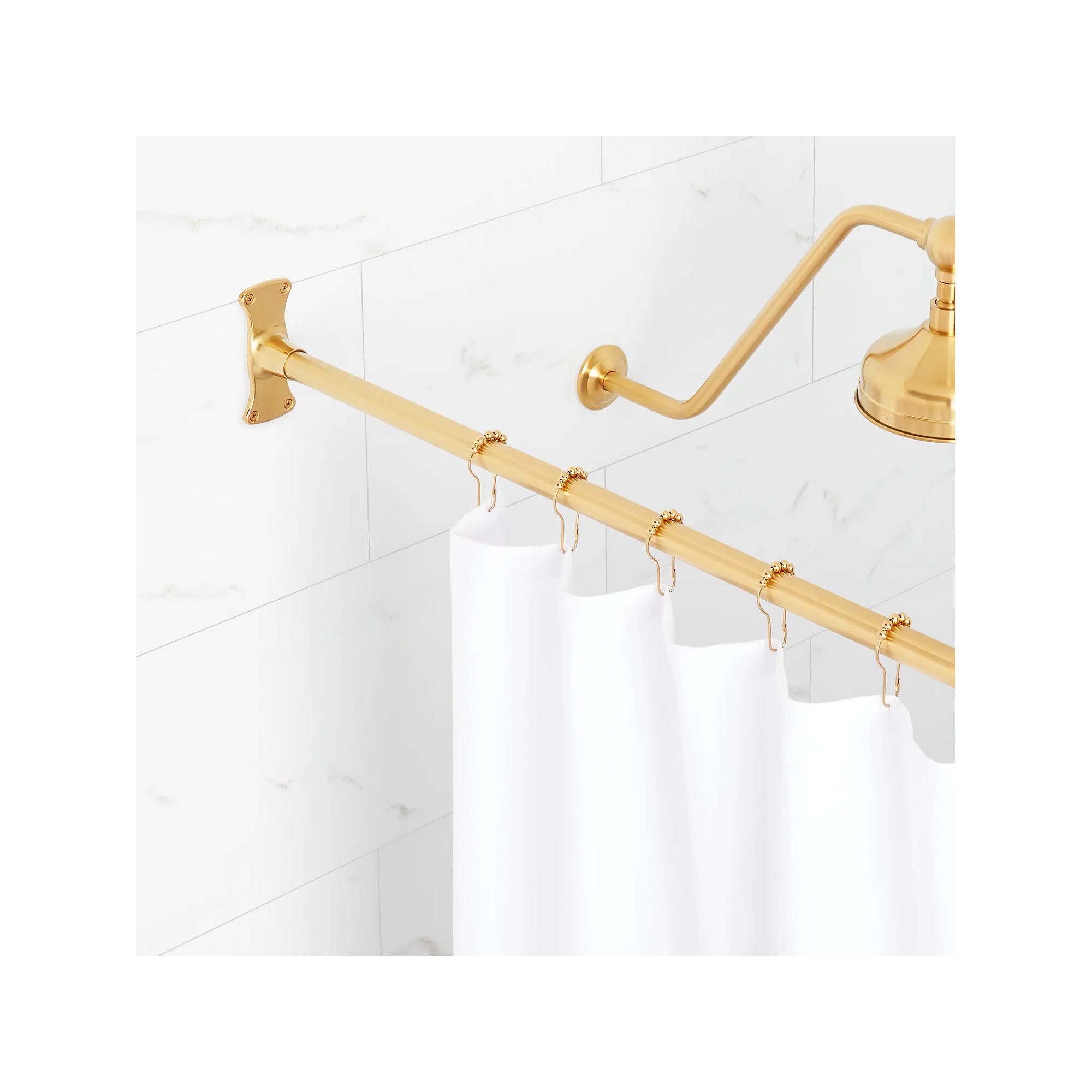 60" Brass Straight Shower Curtain Rod, Brushed Gold