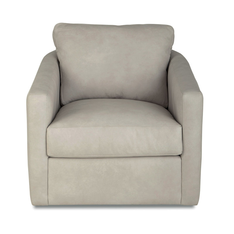 Fauteuil demi-tonneau en cuir Grain 86,36 cm Mccoy, Cuir véritable gris-brun
