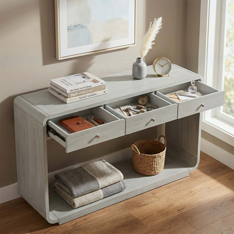 Console de style antique avec 3 tiroirs de rangement et tablette de présentation, Vert sauge