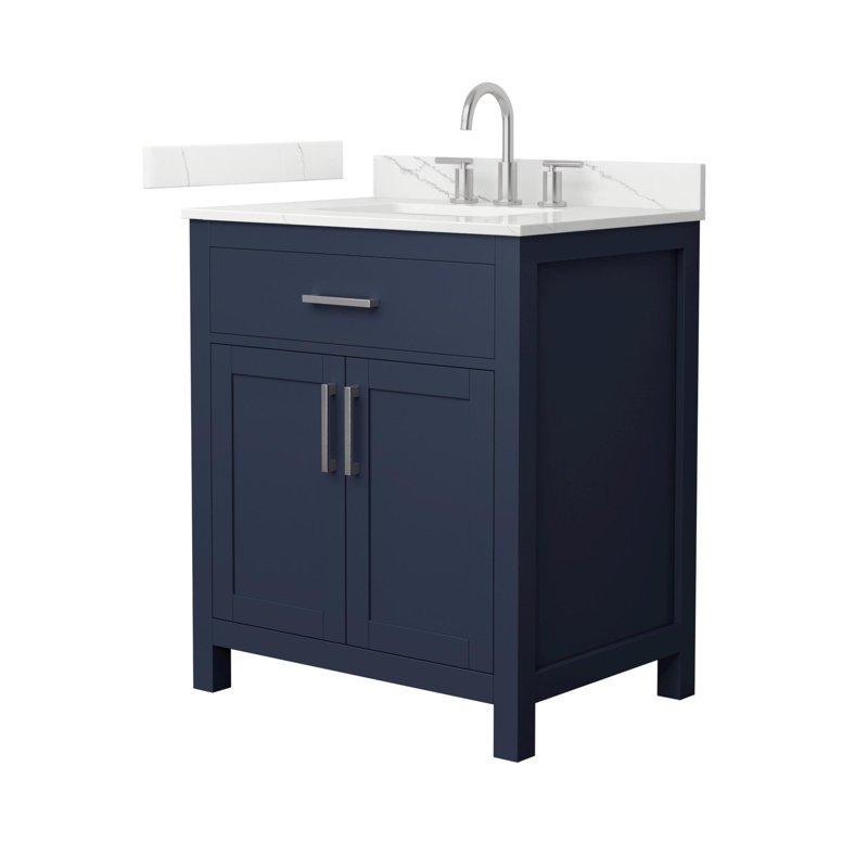 Beckett 30" Freestanding Single Bathroom Vanity with Quartz Top, Brushed Nickel, Giotto Quartz, Dark Blue