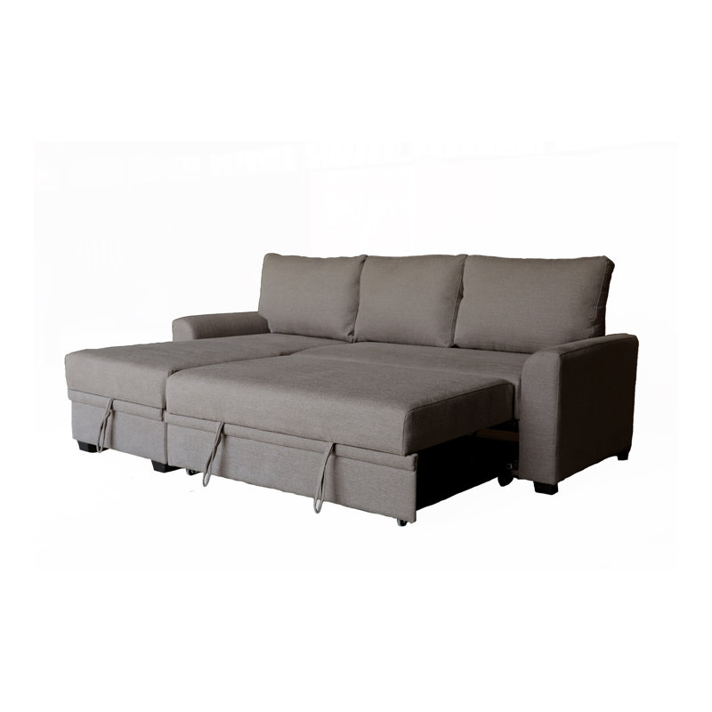 Namir 90.5"W Flannel Fabric Sleeper Sectional with Left-Facing Storage Chaise, Brown Fabric
