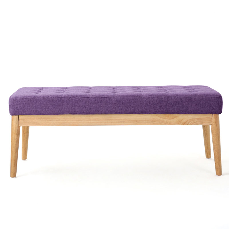 Banc Mid-Century, siège de couleur mauve, pieds en bois massif