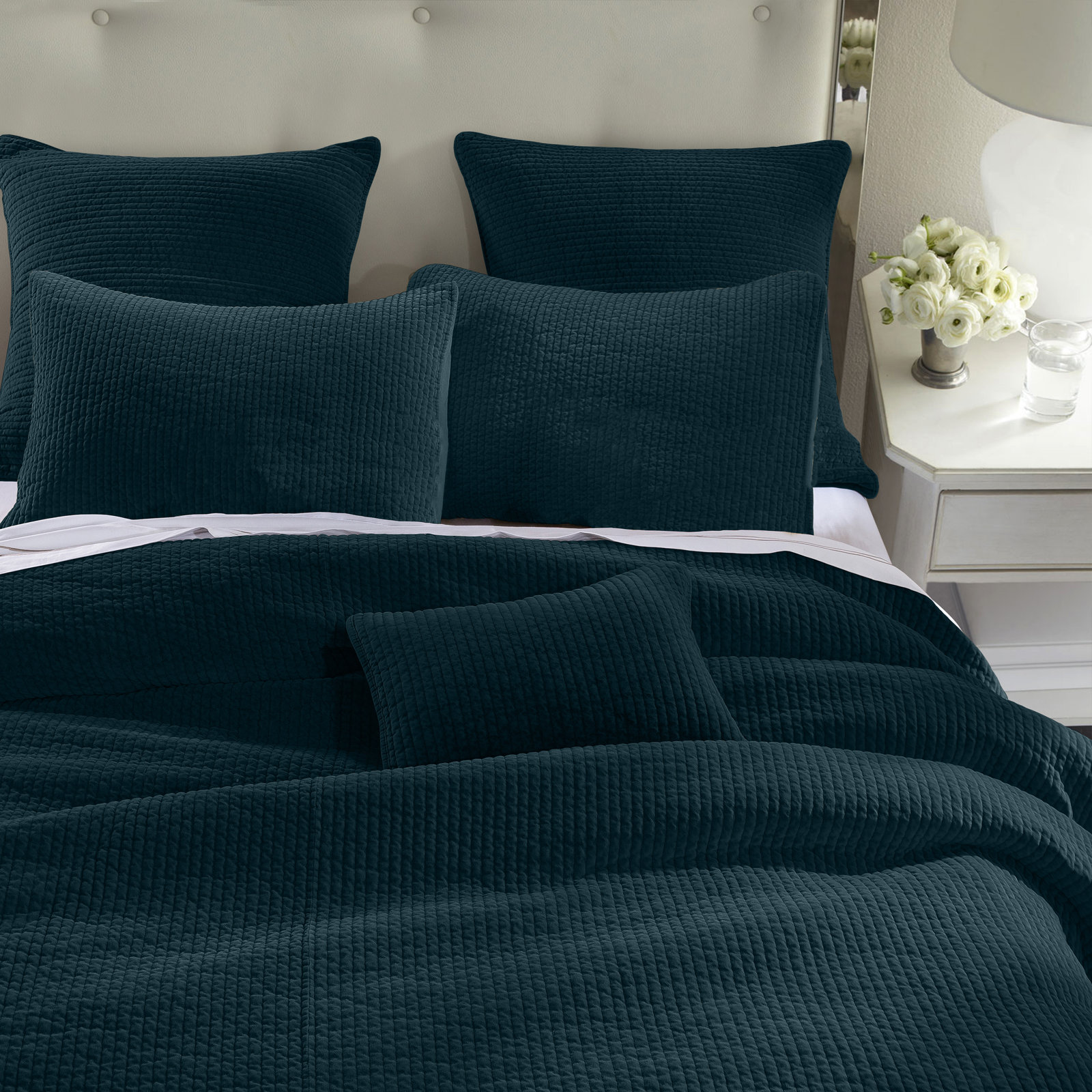 Stonewashed Velvet Cotton Velvet Modern Rustic Quilt, Full/Queen Quilt, Navy Blue