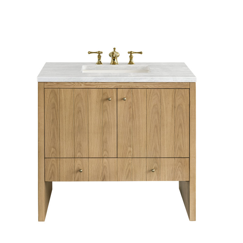 Hudson 36'' W Single Vanity, White Zeus, Light Natural Oak, 8" Widespread