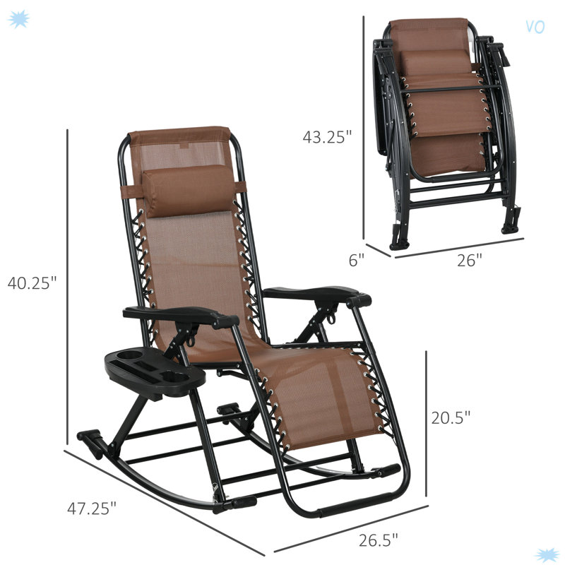 Set Of 2 Foldable Reclining Zero Gravity Lounge Rocker With Pillow