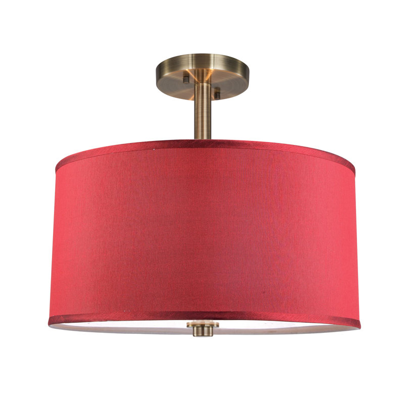 Smeralda Semi Flush Mount, Maroon, Brass, Medium, 7"H x 15"W x 15"D