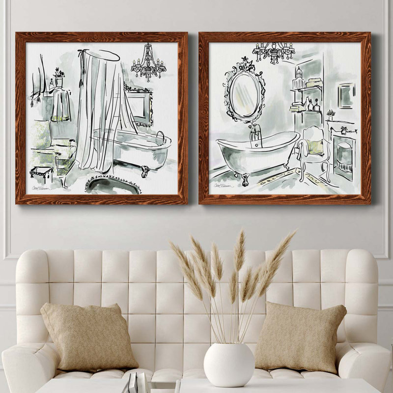 «Opulent Bath I», ensemble de 2 peintures sur toile encadrées, Encadré de bois de noyer, H 35,5 po x l 71 po x P 1,5 po
