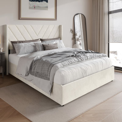 PLATE-FORME KING SINGE KING SÉLEVÉE EN VELOURS BEIGE