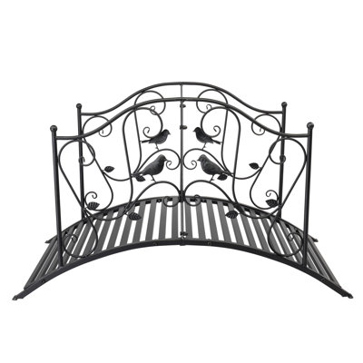 Pont de jardin noir mat 46,85 po avec main courante en forme d'oiseau arqué, pont décoratif en fer pour la cour extérieure