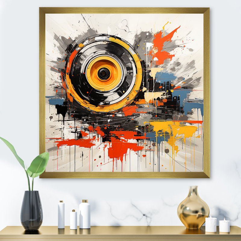 «Vintage Vinyle Music Serenade I» - Art mural disques vinyle, Cadre doré simple, H 36 po x l 36 po x P 1,5 po