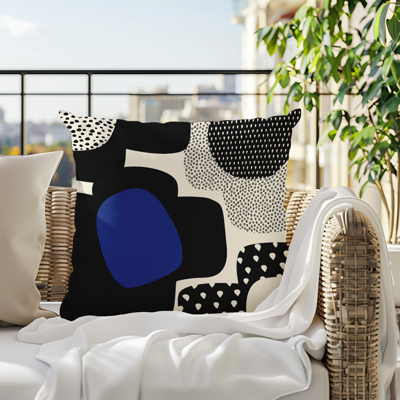 Coussin carré intérieur / extérieur pia, H 15 po x l 15 po, Bleu marine / noir / blanc cassé