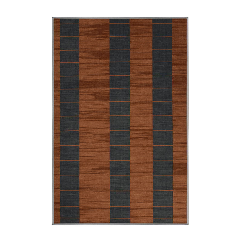 Tapis gris à rayures horizontales lavable à la machine, Rectangle 8 pi x 10 pi