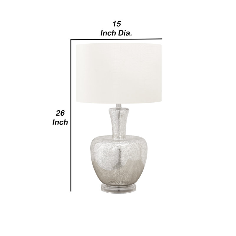 Lampe de table Hior, corps en verre argenté, abat-jour en polyester ivoire, 26 po, Argenté/Transparent