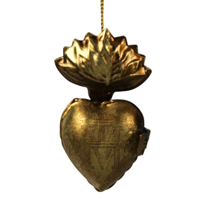 Heart Locket Ornament, Antique Gold