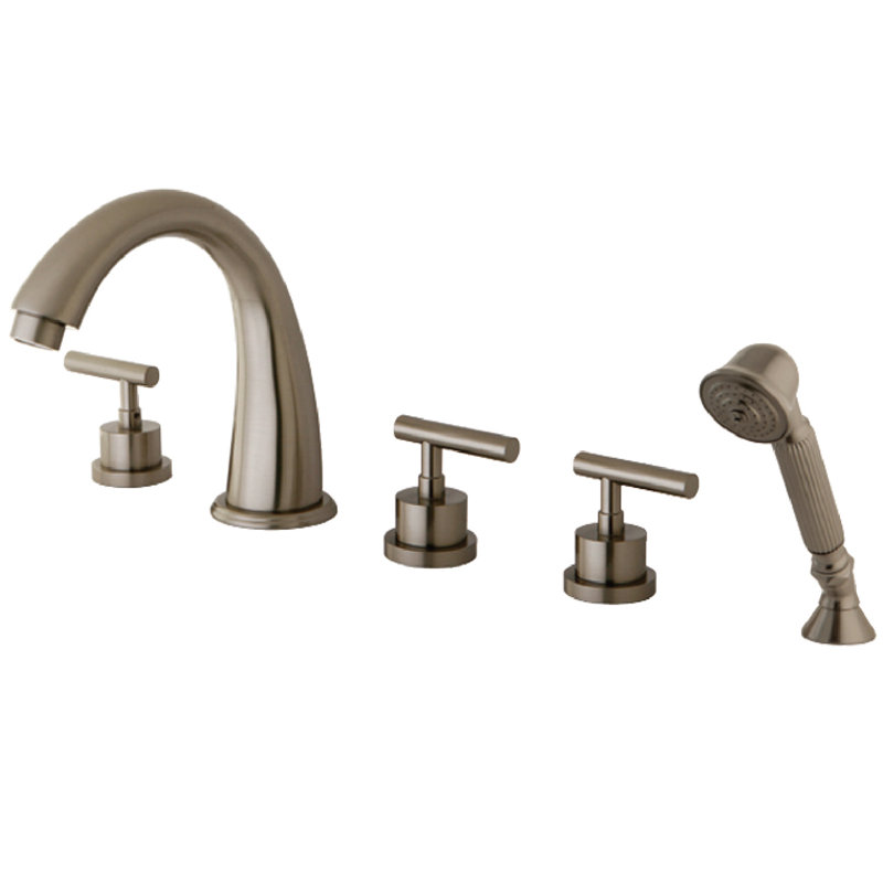 Kingston Brass Three-Handle 5-Hole Deck Mount Roman Tub Faucet with Hand Shower