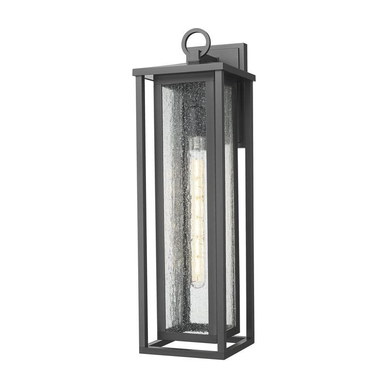 Ashland 1-Light 8" Matte Black Coastal Outdoor Sconce With Seeded Glass, Seeded, Matte Black, 23