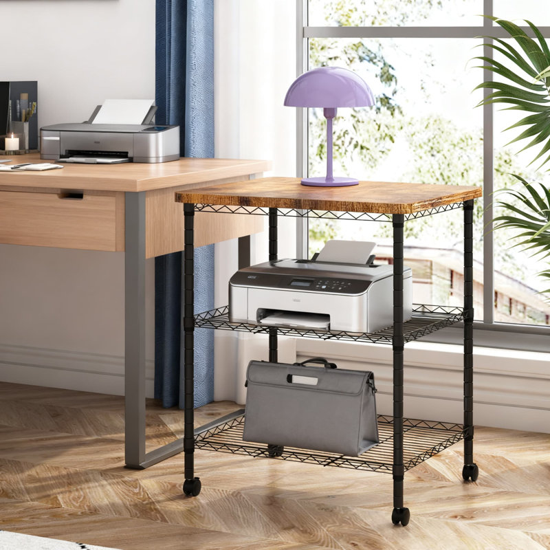 Support d'imprimante mobile robuste avec roulettes, chariot industriel réglable à 3 niveaux pour l'équipement de bureau et l'organisation à la maison, table de bureau robuste avec roulettes verrouillables