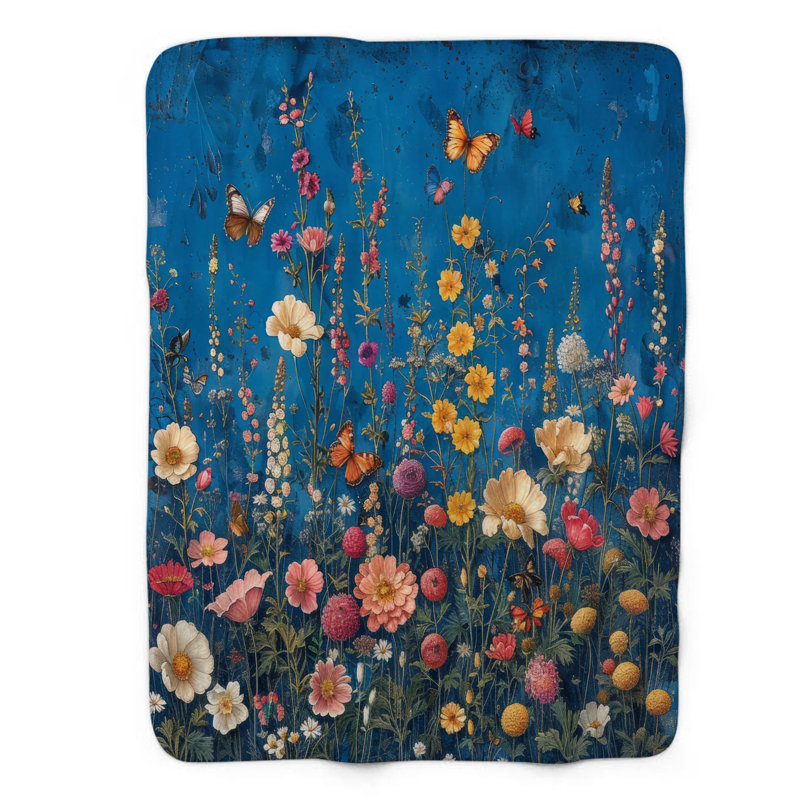 Wildflower Blue - 1 pièce Sherpa Premium, Lit simple