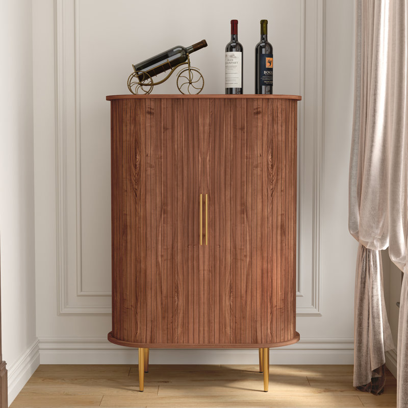 Modern Wine Bar with Wine Glass Rack and Storage Drawer, Brown