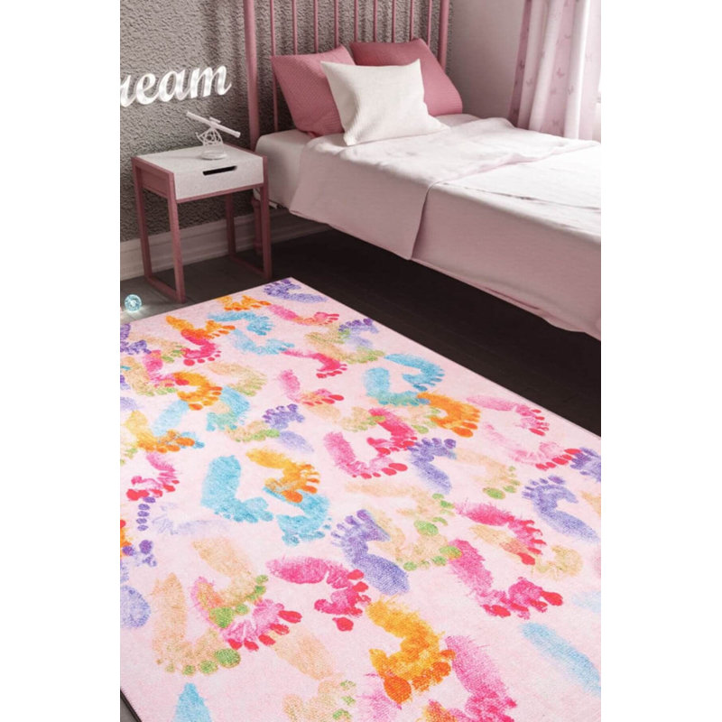 Tapis décoratif rose, bleu, mauve pour enfant, Rectangle 3'10" x 5'3"