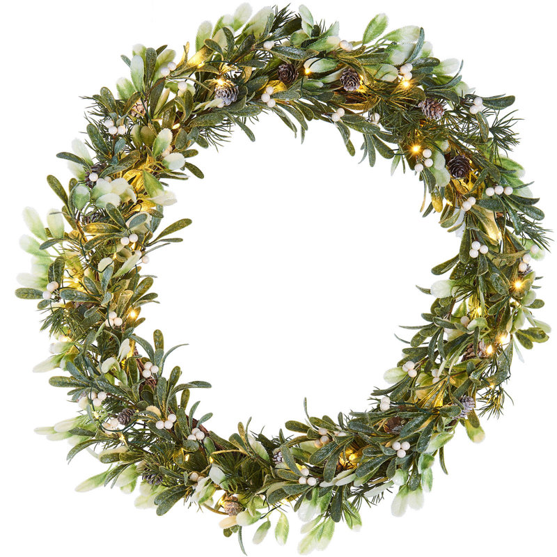 Faux Lighted Mistletoe 10.2cm Wreath