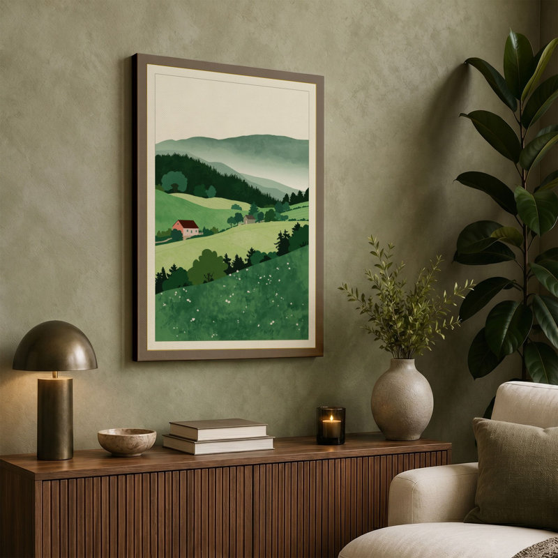 Pastoral Valley Farm Scandinavian - Wrapped Canvas, 18x12 - 45.7 x 30.5 cm, White Border