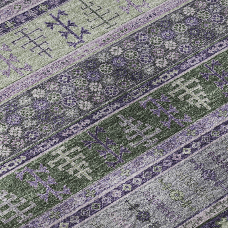 Premium Machine Washable Mayfield AMF2160 Striped Rug, Rectangle 9' x 12', Purple