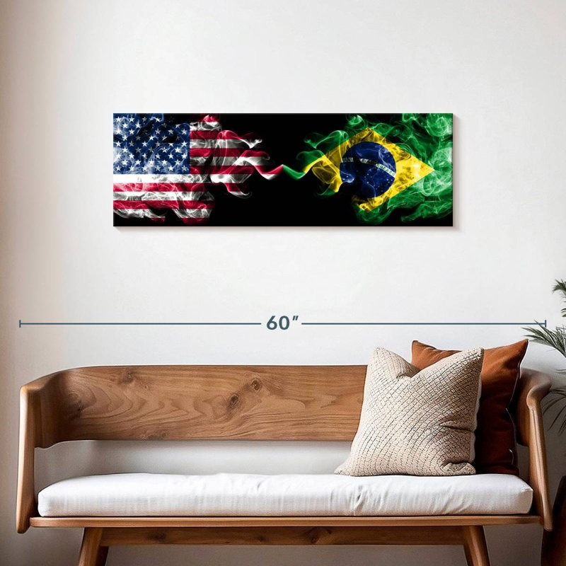 «Smoky USA», drapeaux du Brésil sur toile, H 14 po x l 42 po x P 1,25 po