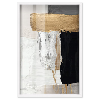 «Golden Textures IV Shadowbox Print Gold Abstract Art» par Art Remedy, cadre blanc, 16 x 24