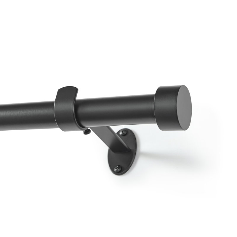 Victorine Adjustable 1" Single Curtain Rod with Contemporary Cap Finial, 28"W x 48"L, Antique Black