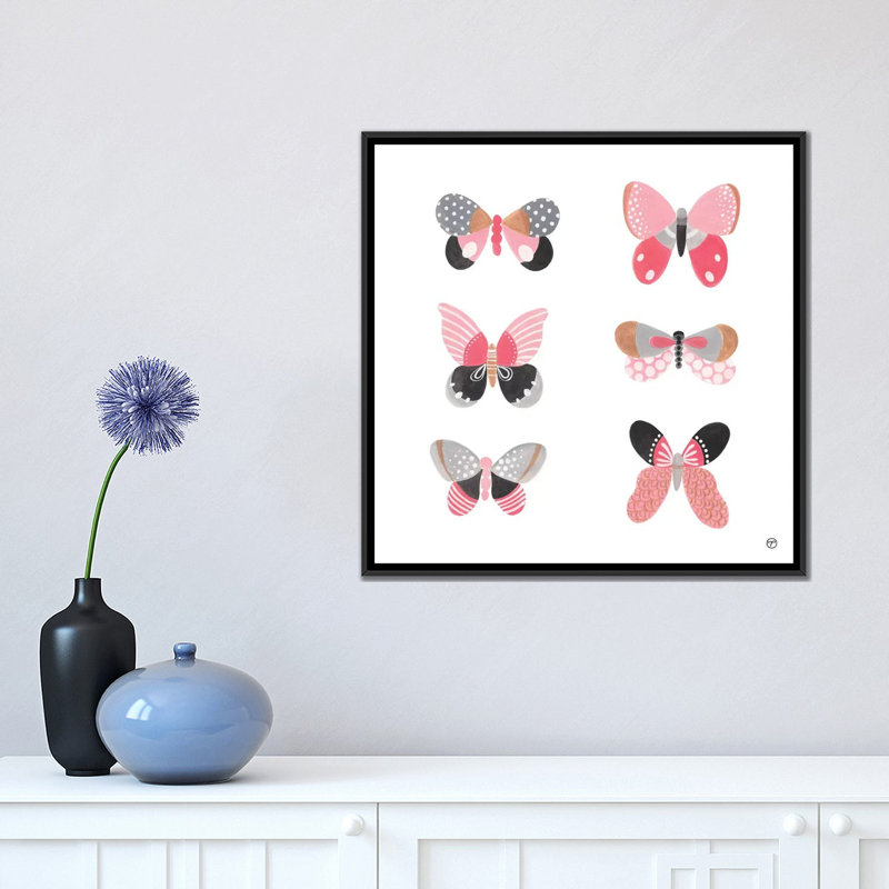 6 papillons art, Toile avec cadre noir, H 18 po x l 18 po x P 1,5 po