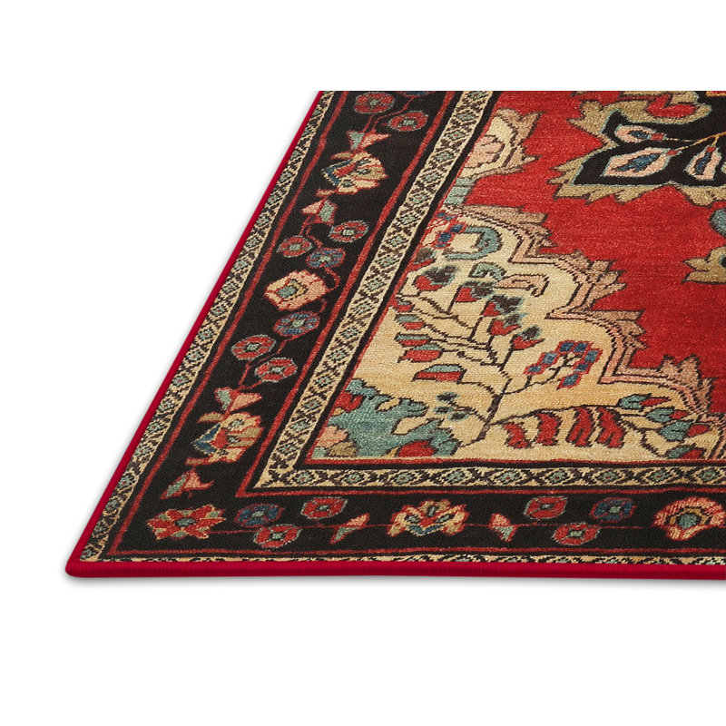 Tapis traditionnel crème / rouge, Rectangle 4 pi x 6 pi