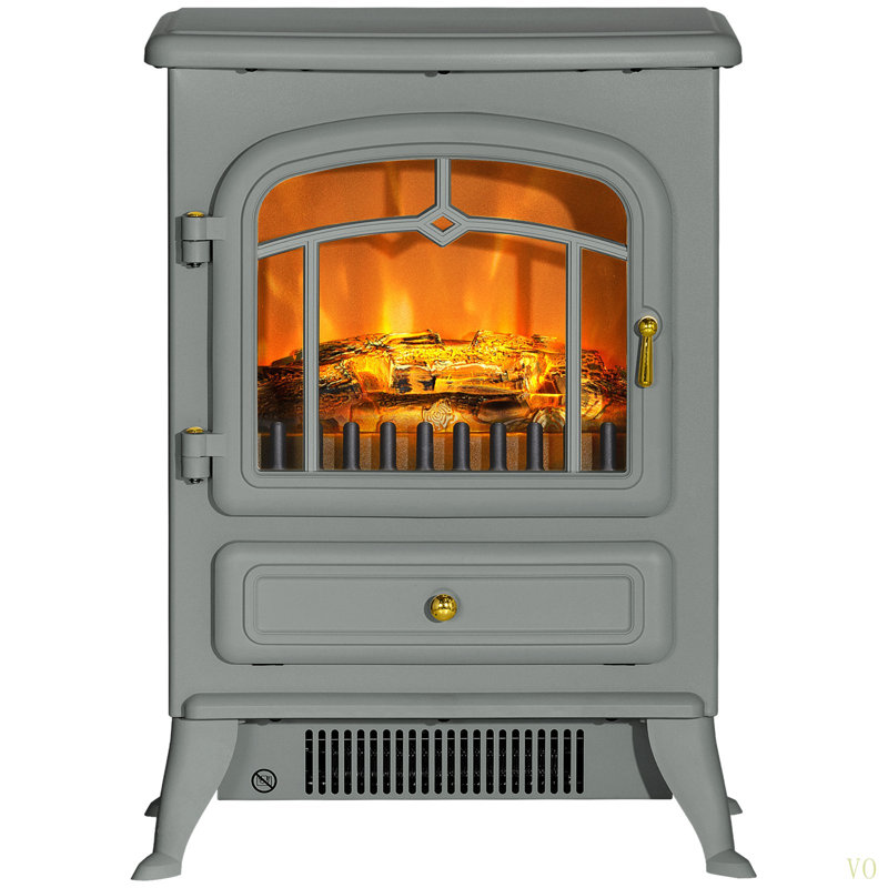Electric Fireplace Heater with Realistic LED Flames, Gray