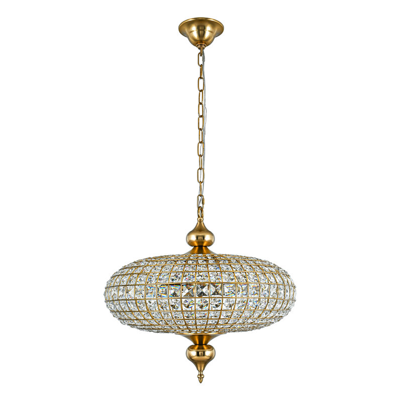4-light Crystal Globe Chandelier, Antique Brass, 98.42" H x 20.47" W x 20.47" D