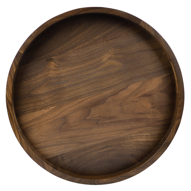 Arooj Round Solid Walnut Serving Tray, 2.2" H x 18" W x 18" D