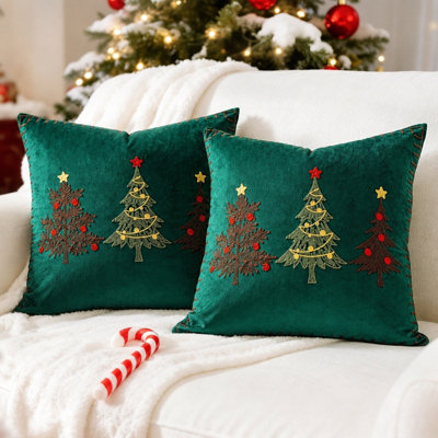 Housses de coussin décoratives en velours brodé, motif sapins de Noël, 45 x 45 cm