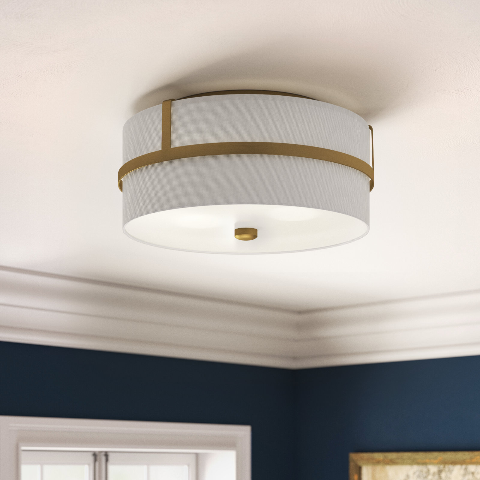 Pascaline 2 Light Fabric Flush Mount, Natural Brass